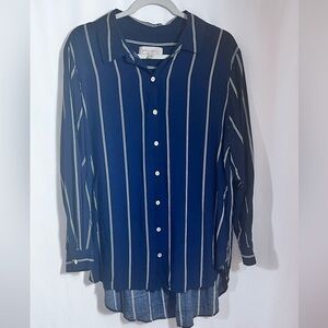 Philosophy Blue and White Striped Button Down Shirt Plus Size 2X Loose Comfy